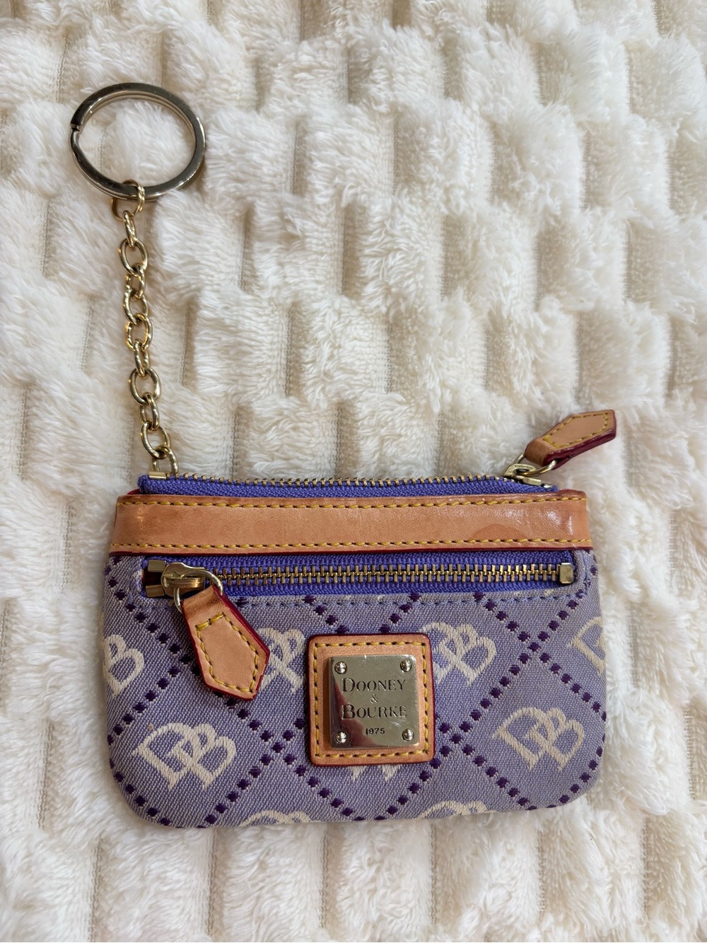 Dooney & Bourke Lavender Purple and Tan Key Card Holder with Gold Chain